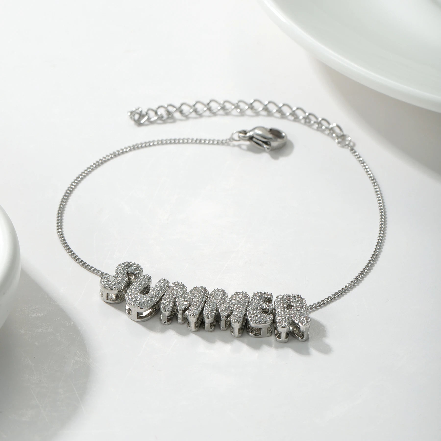 CZ Bubble Initial Letter Bracelet