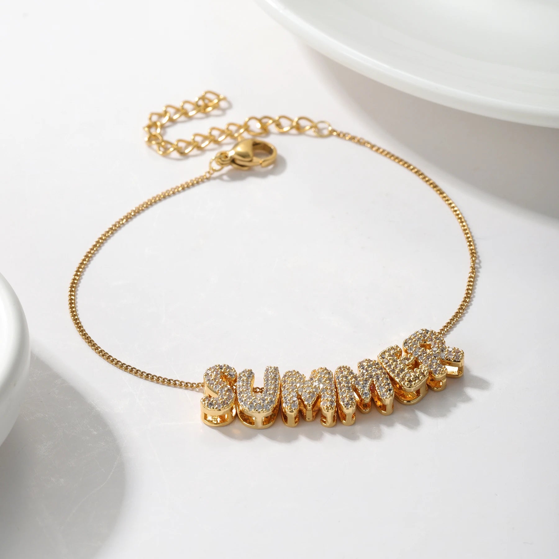 CZ Bubble Initial Letter Bracelet