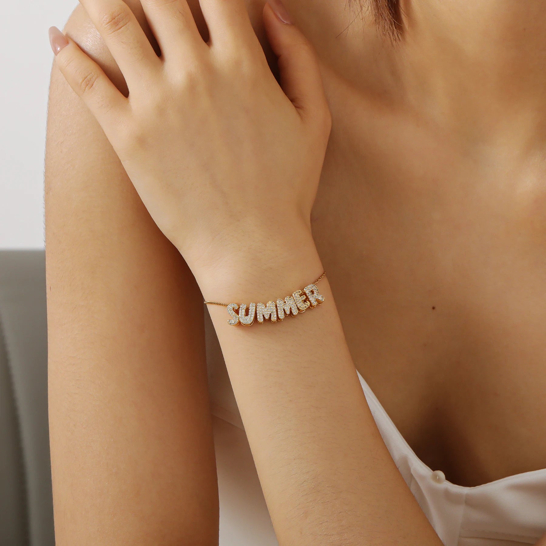 CZ Bubble Initial Letter Bracelet