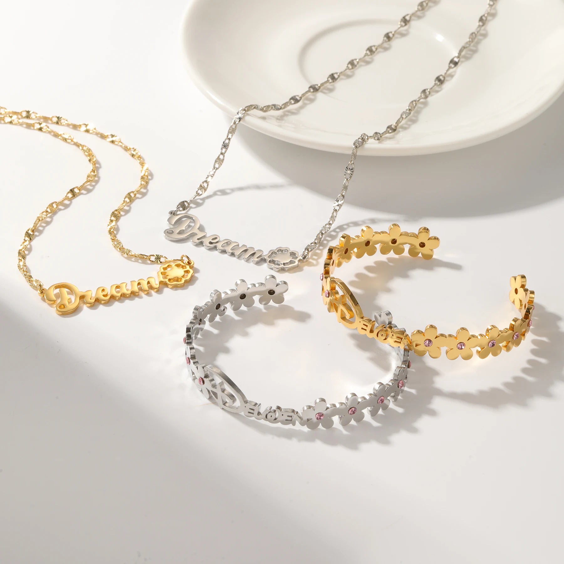 Custom Floral Name Necklace and Bracelet Set